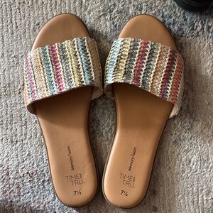 Time and Tru Multicolor Woven Slide Sandals - Tan Footbed